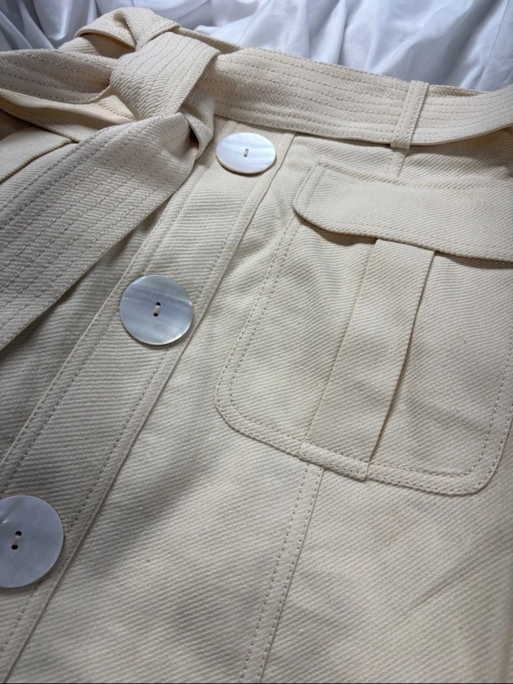 kate spade Luxe Cream Button-Front High Waist linnen blend  twill Skirt withBelt